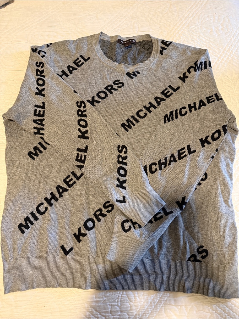 Michael Kors Gray Crewneck Sweater with Black Logo Detail